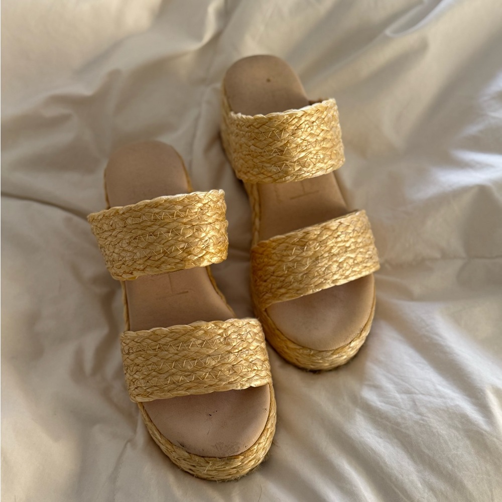 Woven Straw Platform Slide Sandals in Natural - Picture 2 of 3